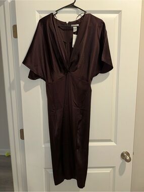 H&M Deep Brown V-Neck Midi Dress
